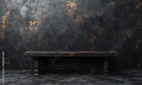 Dark Rustic Wooden Table Against a Textured Black Wall
