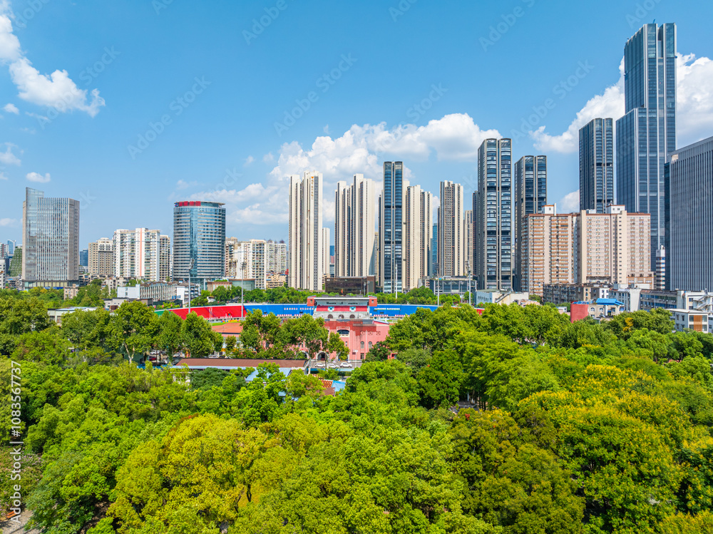 Fototapeta premium Skyline of the city landmark Central Business District in Wuhan, China