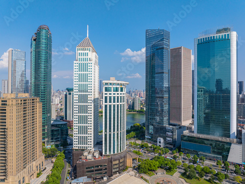 Skyline of the city landmark Central Business District in Wuhan, China photo