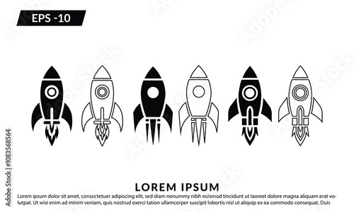 Rocket icon set. Rocket launcher icon isolated white background.