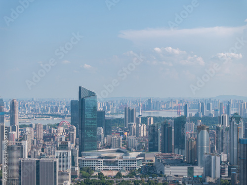 Skyline of the city landmark Central Business District in Wuhan, China photo