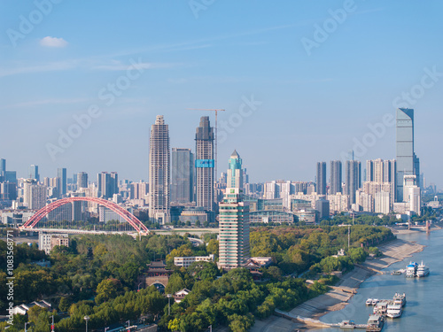 Skyline of the city landmark Central Business District in Wuhan, China photo