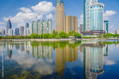 Skyline of the city landmark Central Business District in Wuhan, China