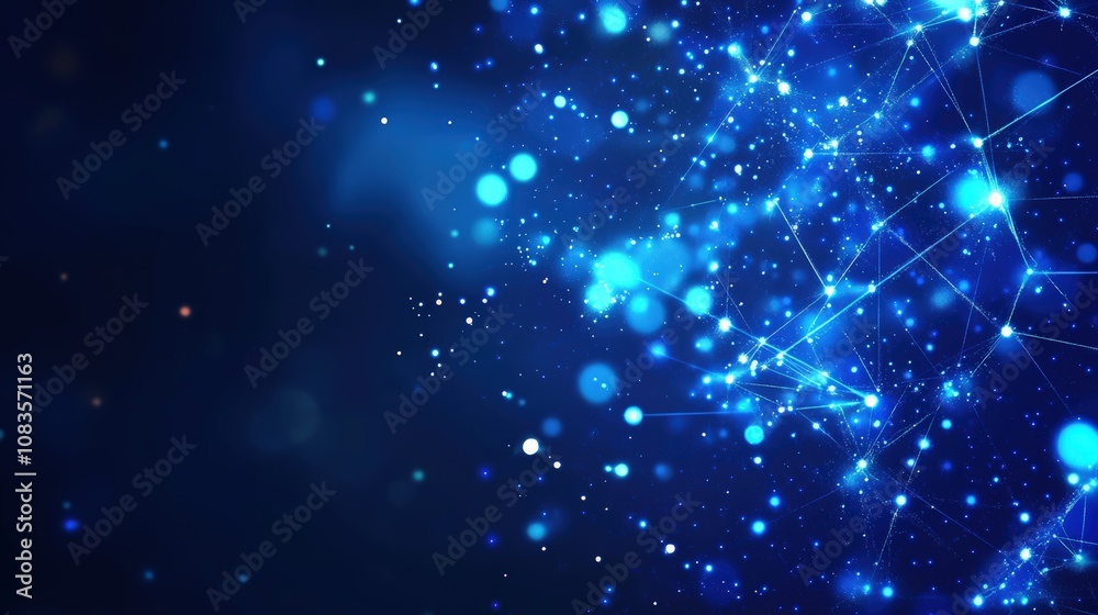 Obraz premium Abstract digital network with glowing nodes on a dark blue background.