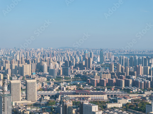 Landmark view of two rivers and four banks city in Wuhan, China photo