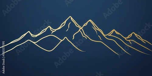 Elegant handdrawn mountain landscape dark blue background 3d banner design minimalist style artistic concept for modern decor photo