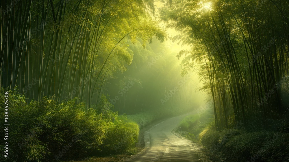 Obraz premium Mystical bamboo forest path.