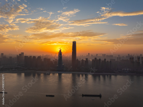 Landmark view of two rivers and four banks city in Wuhan, China photo