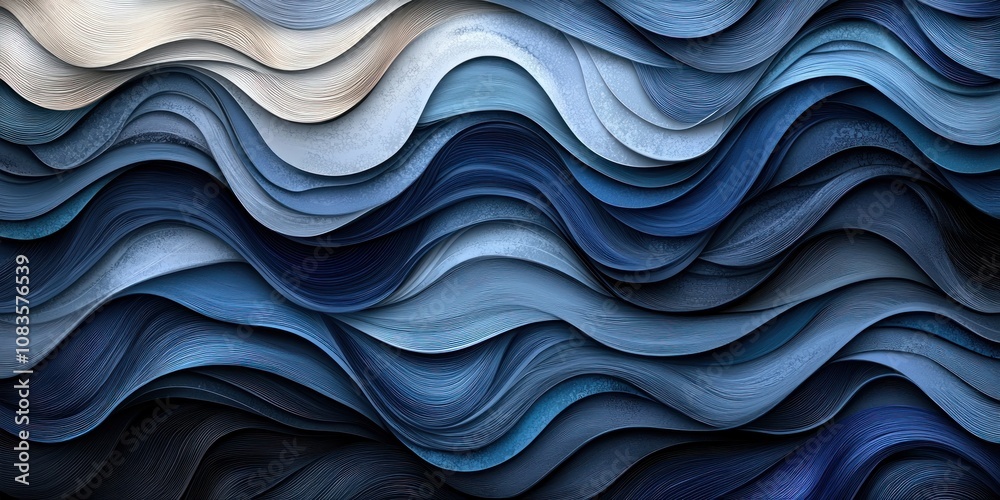 Fototapeta premium Abstract Blue and White Wavy Pattern with Textured Surface
