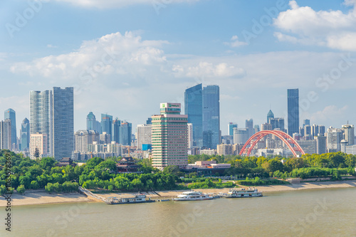 Landmark view of two rivers and four banks city in Wuhan, China photo