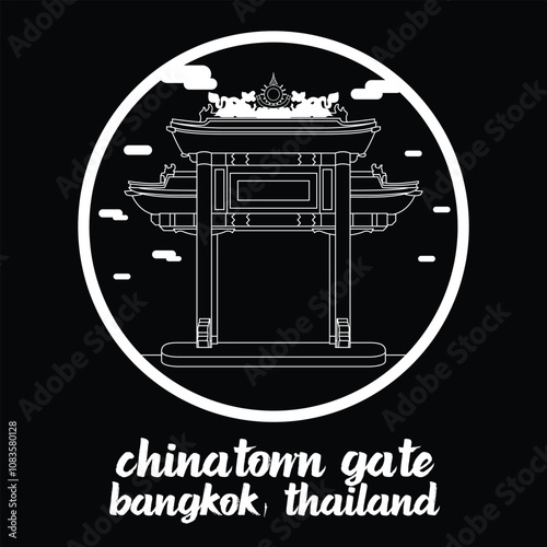 Circle Icon Chinatown Gate. Vector Illustration