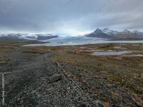 Beautiful Iceland winter season natural landscape over Vatnajokull  glacier  Fjallsarlon iceberg lagoon South of Iceland photo