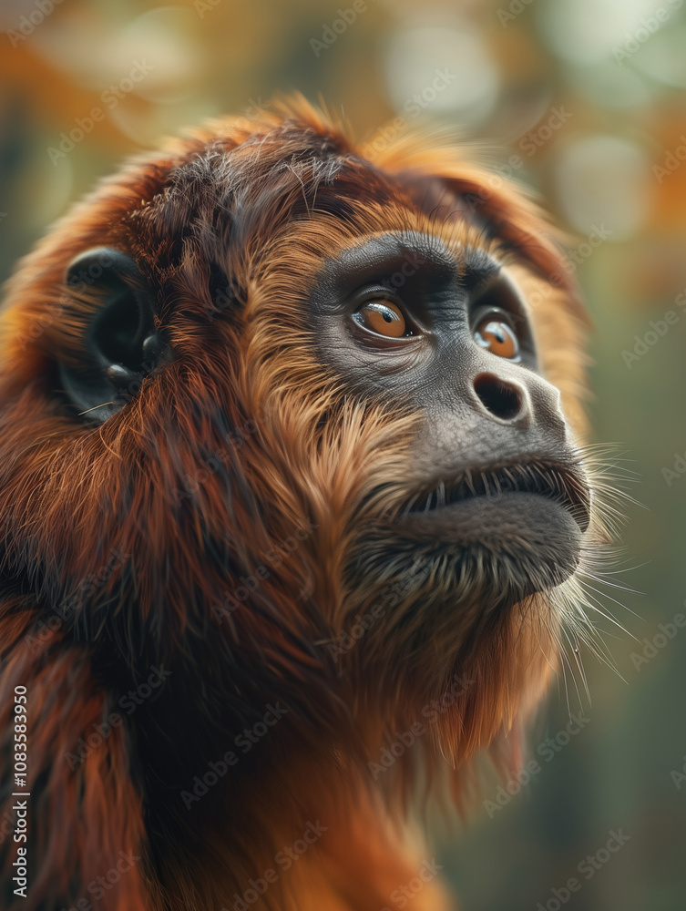 Fototapeta premium Detailed Close Up of a Saki Monkey, Pithecia, in the Wild