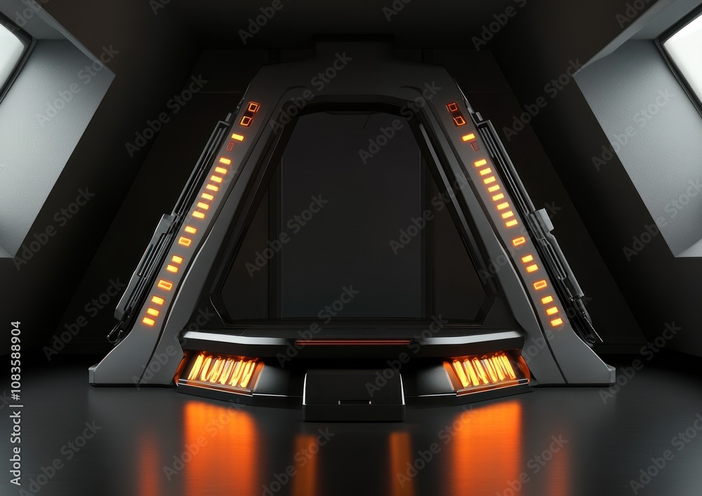 Naklejka premium Futuristic Sci-Fi Gateway with Orange Lights