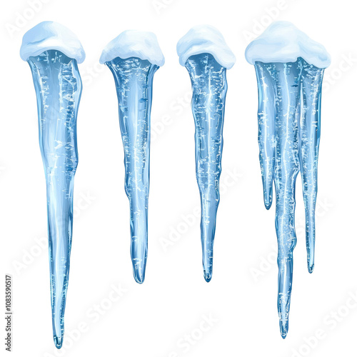 Formed icicles hanging from a surface. transparent background