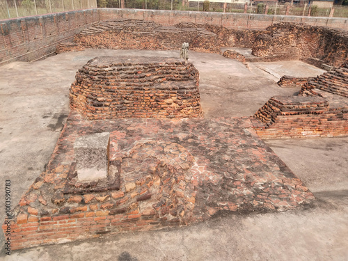 Ancient brick walls and Ruins of Ramkot fort in bhitari, Ghazipur. Which showcases the rich history of India, Ancient Civilization and the Vintage Architecture photo