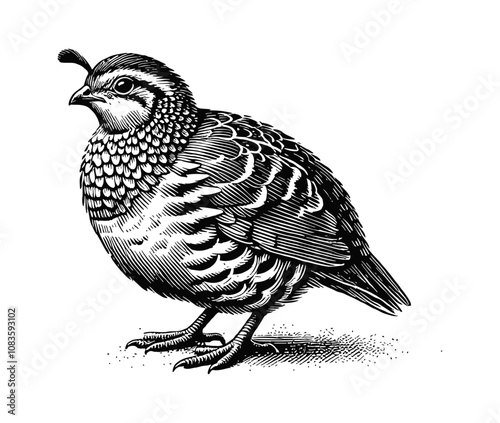 quail bird engraving black and white outline