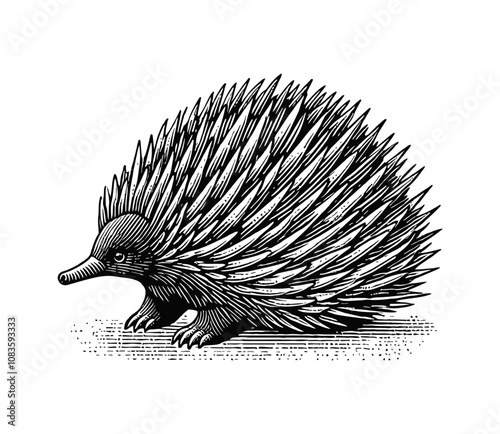 echidna engraving black and white outline