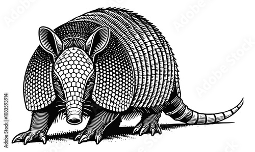 armadillo engraving black and white outline
