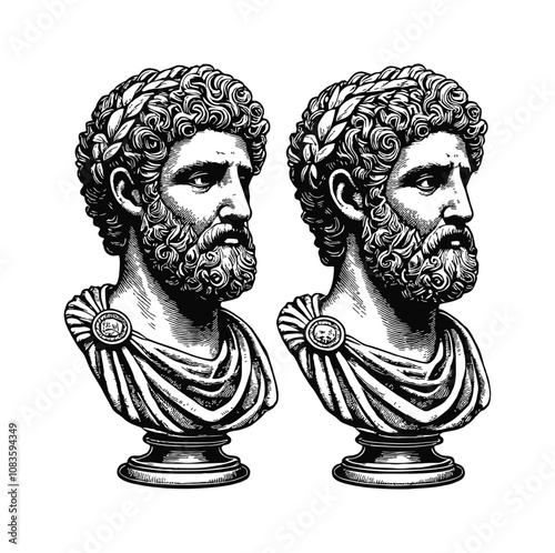 Roman Emperor bust engraving black and white outline