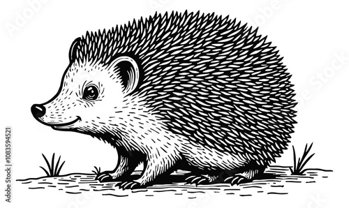 hedgehog engraving black and white outline