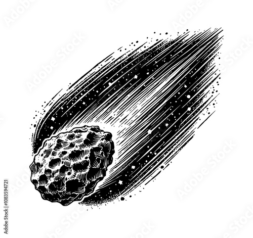 meteor engraving black and white outline