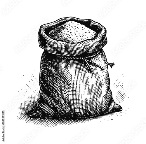 sack flour grain engraving black and white outline