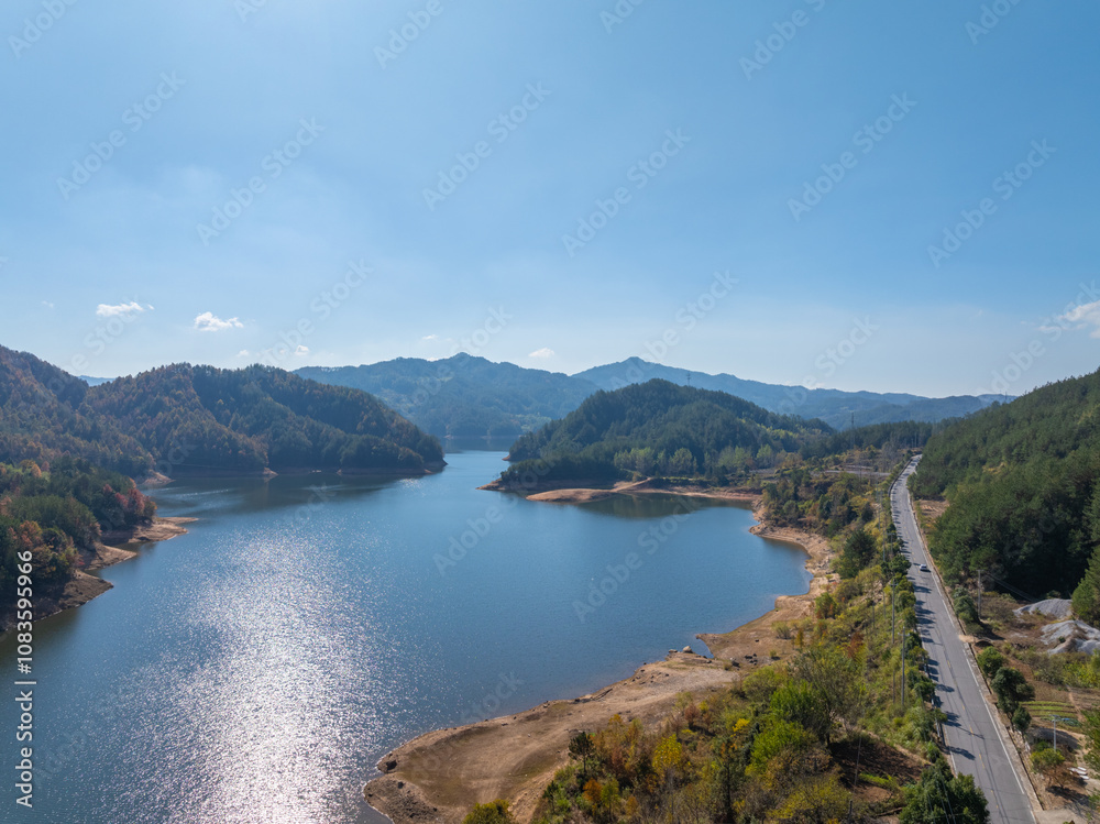 Fototapeta premium Late autumn scenery of Heaven Lake, Jiuzi River, Luotian, China