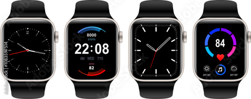 Smartwatch icons collection isolated on white, technology electronic gadgets, wrist watch bands, modern electronic smartwatches set.