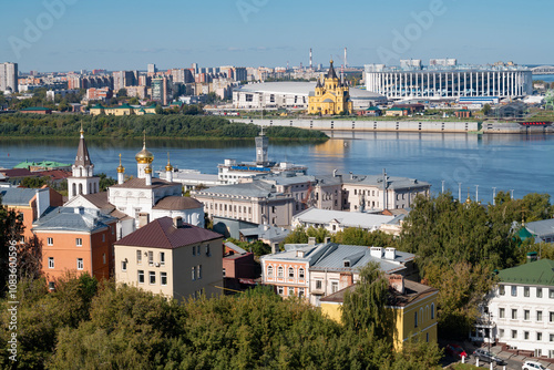 The Oka River in the cityscape on a sunny September day, Nizhny Novgorod photo