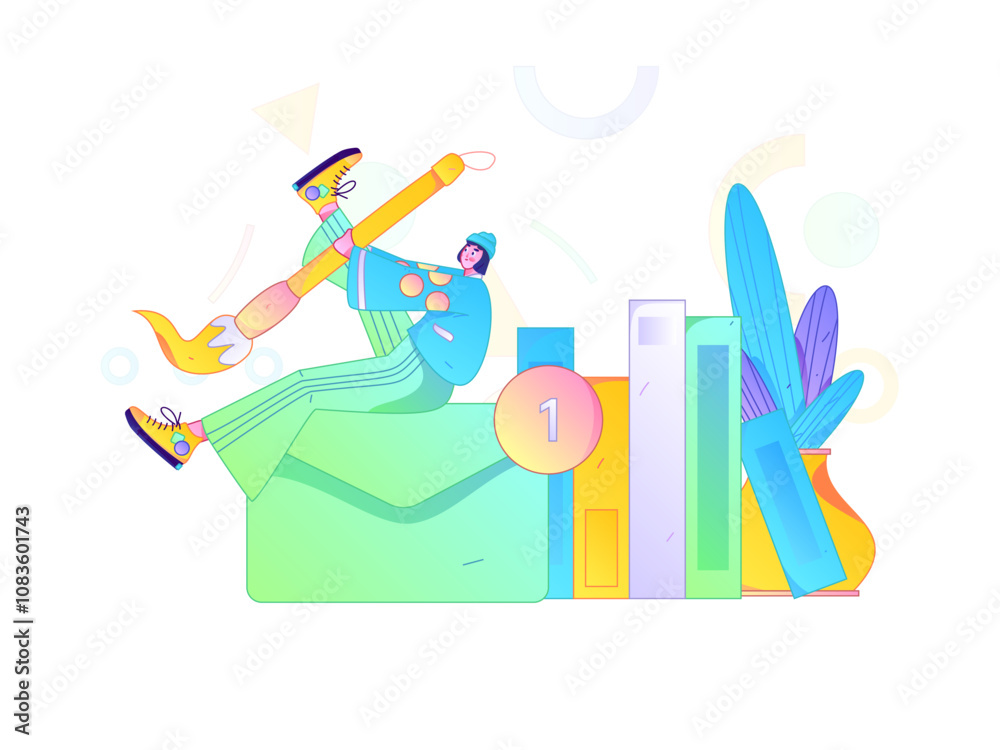 Naklejka premium Education and learning people flat vector concept hand drawn illustration 