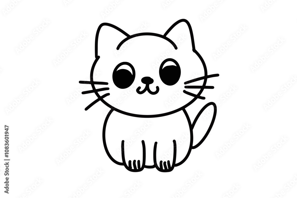 Fototapeta premium Vector illustration of a manga-style cat, featuring expressive eyes, cute features, and bold lines
