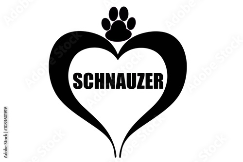 Vector illustration of a hand-drawn heart with the word "Schnauzer" written inside, representing the Schnauzer dog breed