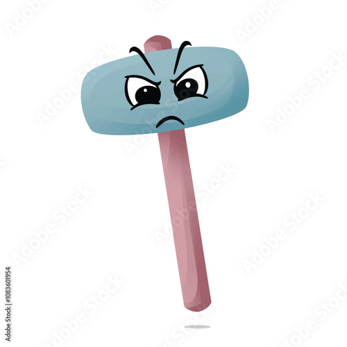 angry club hammer character illustration. cute and playful concept. furniture, tools, woodworking, restoration, repair and carpentry themes