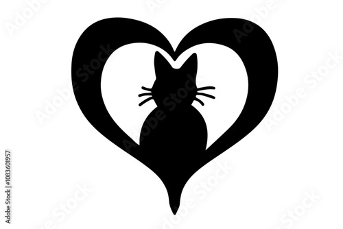 Vector illustration of a heart with a cat silhouette inside, symbolizing love for cats