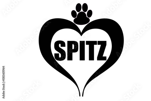 Vector illustration of a hand-drawn heart with the word "Spitz" written inside, representing the Spitz dog breed