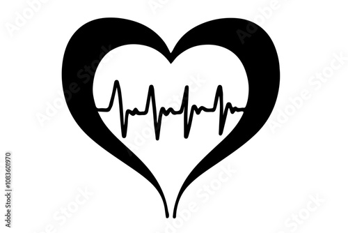 Vector illustration of a hand-drawn heart with a heartbeat line traced inside, symbolizing life and love