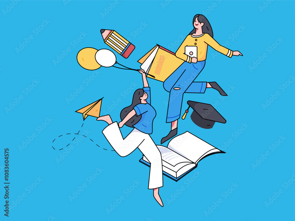 Fototapeta premium Education and learning people flat vector concept hand drawn illustration 