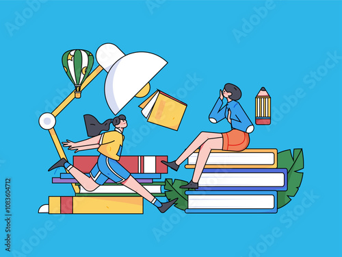 Education and learning people flat vector concept hand drawn illustration
