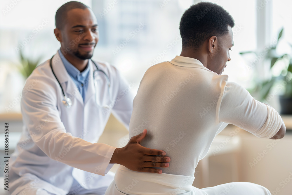 Obraz premium Rehabilitation center. Undergoing rehabilitation after surgery in the clinic. physical therapist helps a patient in a rehabilitation center. Concept of medicine and health care