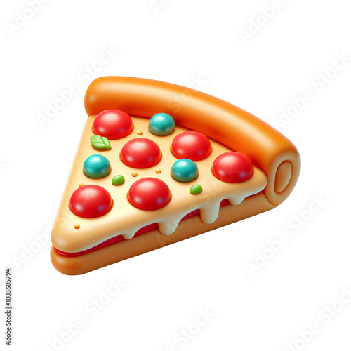 Pizza Slice with Toppings 3D Render Icon photo