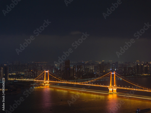 Night view of the landmark city on the two rivers and four banks of Wuhan, China photo