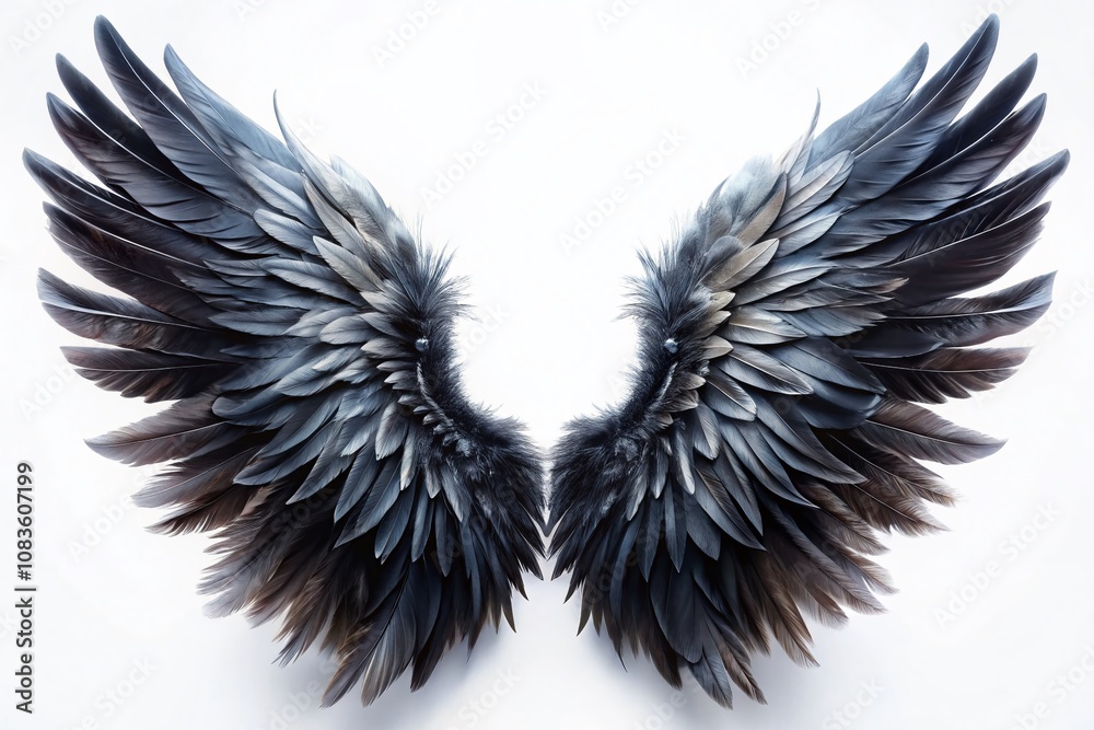 Obraz premium Black Wings Angel Logo Design - Long Exposure Feather Art