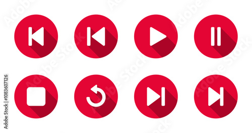 Previous, play, pause, stop, repeat, and next track icon with long shadow Free Download Previous, play, pause, stop, repeat, and next track icon with long shadow - GFXLoad