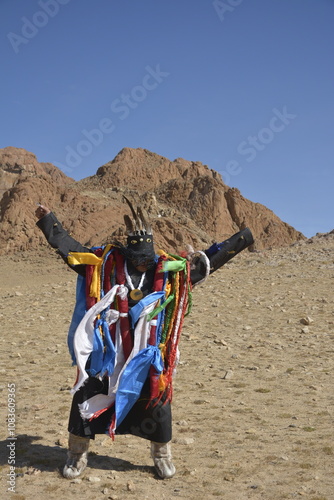 Local mongolian shaman is spiritually connected to his ancestors