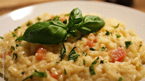 Italian rice risotto cooked to perfection with creamy texture. AI generative. photo