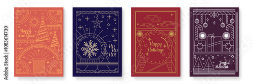 Festive Holiday Greeting Card With Chritsmas Line Style Decoration. Illustrations of Chritsmas Line Style Greeting Cards. Perfect for Holiday Celebrations and Spreading Joy Chritsmas Line Style Season