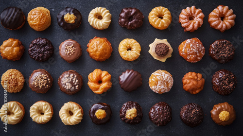 Authentic Catalan dessert panellets with marzipan and pine nuts. AI generative. photo