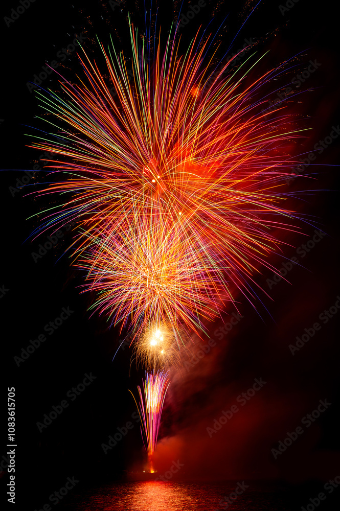 colourful firework display set for celebration happy new year and merry christmas and fireworks on black background