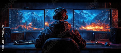 Gamer with Triple Monitors photo